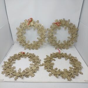 Snowflake Wreaths Gold Glitter Metal Hanging Window Decor Christmas Set of 4
